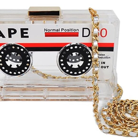 Tape Shaped Shoulder Bag Radio Recorder PU Crossbody Bag Women's Retro Evening B - Picture 1 of 5